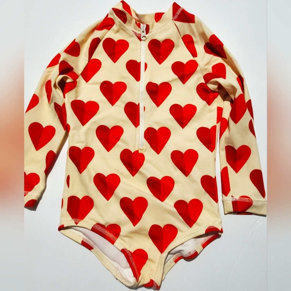 Hanna Andersson Red  Sweetheart Heart Rashguard Swimsuit Sz 90cm 3T